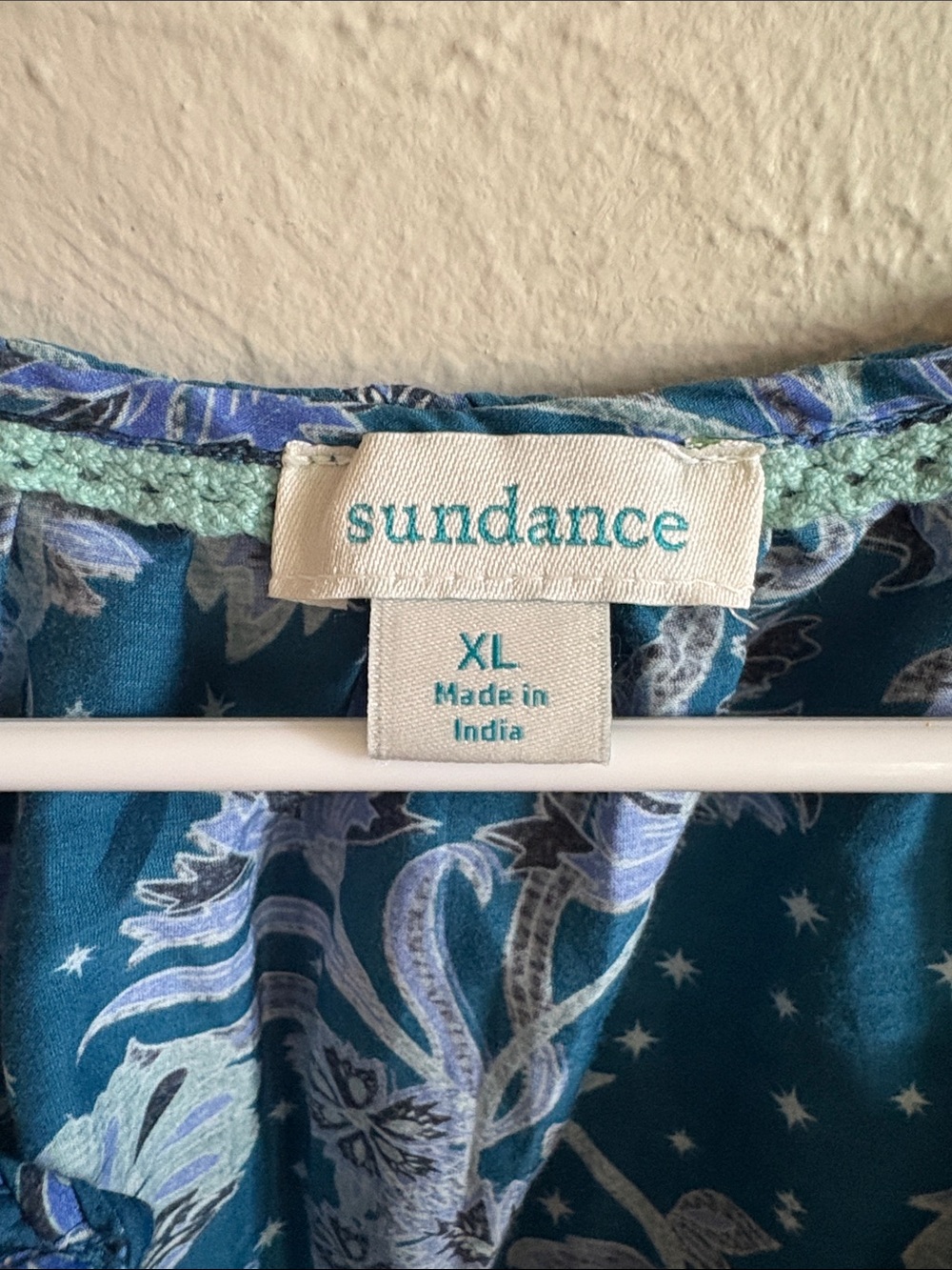 SUNDANCE Teal Floral Peasant Blouse - Picture 5 of 10